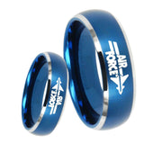 8MM Brush Blue Dome Air Force Tungsten Carbide 2 Tone Laser Engraved Ring