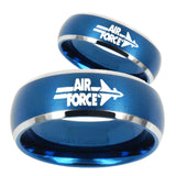 His Her Satin Blue Dome Air Force Two Tone Tungsten Wedding Rings Set