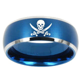 10mm Skull Pirate Dome Brushed Blue 2 Tone Tungsten Carbide Mens Wedding Ring