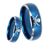 8mm Skull Pirate Dome Brushed Blue 2 Tone Tungsten Carbide Engagement Ring