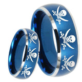 8mm Multiple Skull Pirate Dome Brushed Blue 2 Tone Tungsten Custom Mens Ring