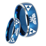 His Hers Legend of Zelda Dome Brushed Blue 2 Tone Tungsten Wedding Ring Set