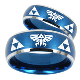 His Hers Legend of Zelda Dome Brushed Blue 2 Tone Tungsten Wedding Ring Set