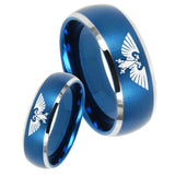 Bride and Groom Aquila Dome Brushed Blue 2 Tone Tungsten Anniversary Ring Set