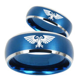 Bride and Groom Aquila Dome Brushed Blue 2 Tone Tungsten Anniversary Ring Set