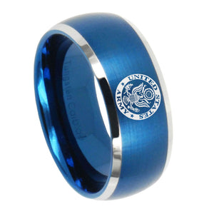 10mm U.S. Army Dome Brushed Blue 2 Tone Tungsten Mens Wedding Band