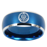 10mm U.S. Army Dome Brushed Blue 2 Tone Tungsten Mens Wedding Band