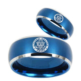 His Hers U.S. Army Dome Brushed Blue 2 Tone Tungsten Men's Ring Set