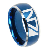 8mm N7 Design Dome Brushed Blue 2 Tone Tungsten Mens Promise Ring