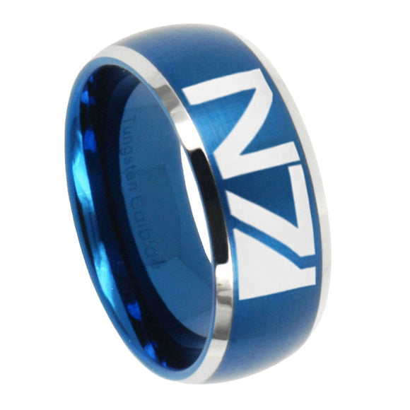10mm N7 Design Dome Brushed Blue 2 Tone Tungsten Mens Wedding Band