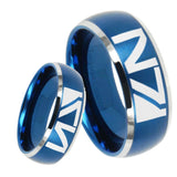 8mm N7 Design Dome Brushed Blue 2 Tone Tungsten Mens Promise Ring