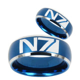 His Hers N7 Design Dome Brushed Blue 2 Tone Tungsten Men's Ring Set