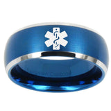 10mm Medical Alert Dome Brushed Blue 2 Tone Tungsten Carbide Men's Ring