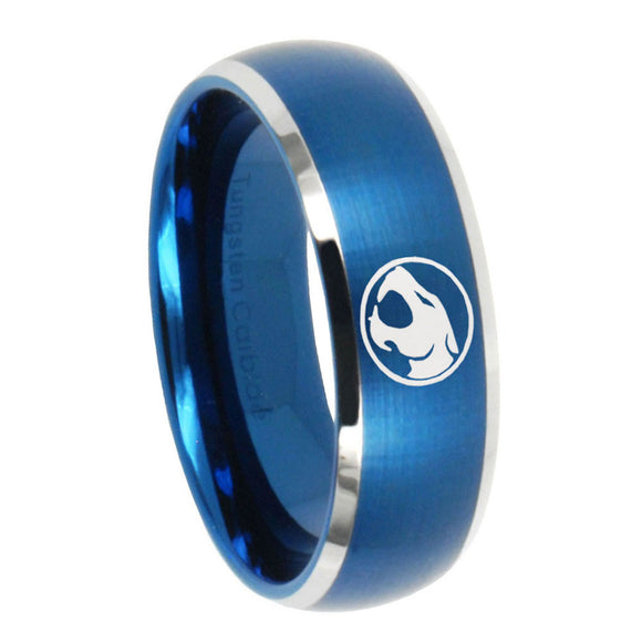10mm Thundercat Dome Brushed Blue 2 Tone Tungsten Carbide Mens Ring Engraved