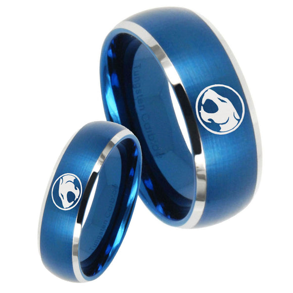 His Hers Thundercat Dome Brushed Blue 2 Tone Tungsten Custom Mens Ring Set