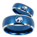 His Hers Thundercat Dome Brushed Blue 2 Tone Tungsten Custom Mens Ring Set