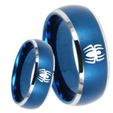 8mm Spiderman Dome Brushed Blue 2 Tone Tungsten Carbide Men's Promise Rings