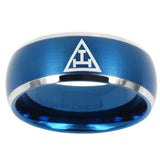 10mm Masonic Triple Dome Brushed Blue 2 Tone Tungsten Carbide Mens Wedding Band