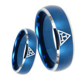 8mm Masonic Triple Dome Brushed Blue 2 Tone Tungsten Carbide Bands Ring