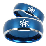 His Hers American Atheist Dome Brushed Blue 2 Tone Tungsten Mens Ring Set