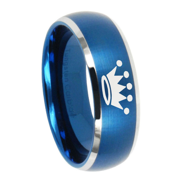 10mm Crown Dome Brushed Blue 2 Tone Tungsten Carbide Men's Wedding Ring