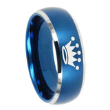 8mm Crown Dome Brushed Blue 2 Tone Tungsten Carbide Engagement Ring