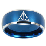 10mm Deathly Hallows Dome Brushed Blue 2 Tone Tungsten Carbide Promise Ring