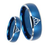 8mm Deathly Hallows Dome Brushed Blue 2 Tone Tungsten Mens Anniversary Ring