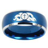 10mm Flamed Cross Dome Brushed Blue 2 Tone Tungsten Carbide Rings for Men