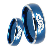 8mm Flamed Cross Dome Brushed Blue 2 Tone Tungsten Carbide Men's Band Ring