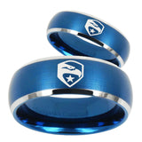 His Hers GI Joe Eagle Dome Brushed Blue 2 Tone Tungsten Men's Band Set