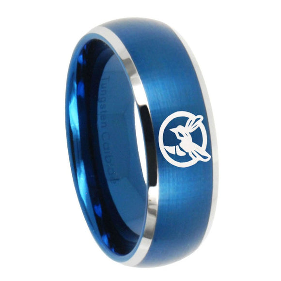 8mm Honey Bee Dome Brushed Blue 2 Tone Tungsten Carbide Mens Engagement Band