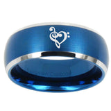 10mm Music & Heart Dome Brushed Blue 2 Tone Tungsten Carbide Wedding Band Mens