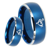 8mm Music & Heart Dome Brushed Blue 2 Tone Tungsten Carbide Men's Ring