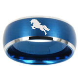 10mm Horse Dome Brushed Blue 2 Tone Tungsten Carbide Wedding Engagement Ring