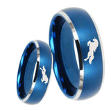 8mm Horse Dome Brushed Blue 2 Tone Tungsten Carbide Men's Engagement Band