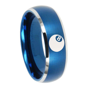 8mm 8 Ball Dome Brushed Blue 2 Tone Tungsten Carbide Men's Engagement Ring