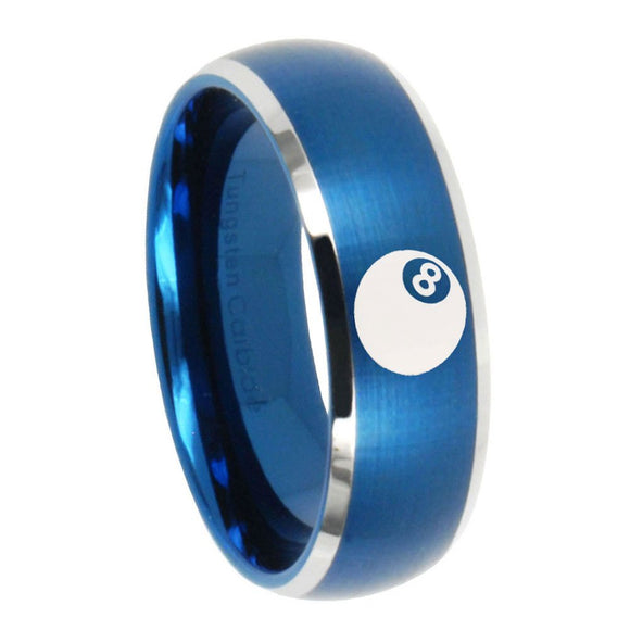 8mm 8 Ball Dome Brushed Blue 2 Tone Tungsten Carbide Men's Engagement Ring