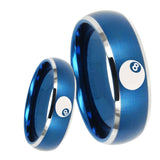 8mm 8 Ball Dome Brushed Blue 2 Tone Tungsten Carbide Men's Engagement Ring