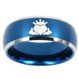 10mm Claddagh Design Dome Brushed Blue 2 Tone Tungsten Carbide Bands Ring
