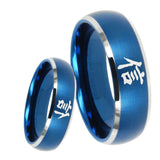 8mm Kanji Faith Dome Brushed Blue 2 Tone Tungsten Carbide Mens Ring