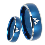 8mm Klingon Dome Brushed Blue 2 Tone Tungsten Carbide Mens Ring Personalized