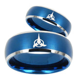 His and Hers Klingon Dome Brushed Blue 2 Tone Tungsten Mens Wedding Ring Set