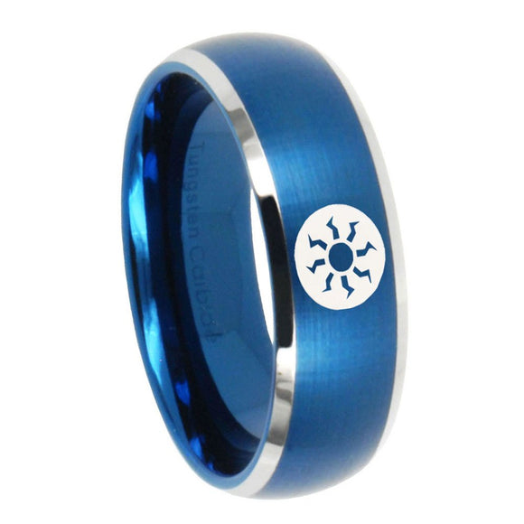 8mm Magic The Gathering Dome Brushed Blue 2 Tone Tungsten Mens Wedding Band