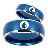 His Hers Magic Gathering Dome Brushed Blue 2 Tone Tungsten Personalized Ring Set