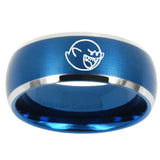 10mm Mario Boo Ghost Dome Brushed Blue 2 Tone Tungsten Carbide Men's Bands Ring