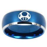 10mm Mario Mushroom Dome Brushed Blue 2 Tone Tungsten Mens Engagement Band