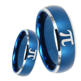 8mm Math Pi Dome Brushed Blue 2 Tone Tungsten Carbide Promise Ring