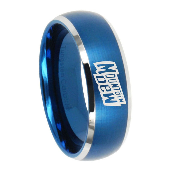 8mm Mountain Dew Dome Brushed Blue 2 Tone Tungsten Carbide Wedding Band Ring