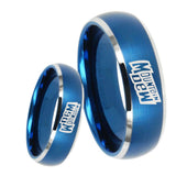 8mm Mountain Dew Dome Brushed Blue 2 Tone Tungsten Carbide Wedding Band Ring